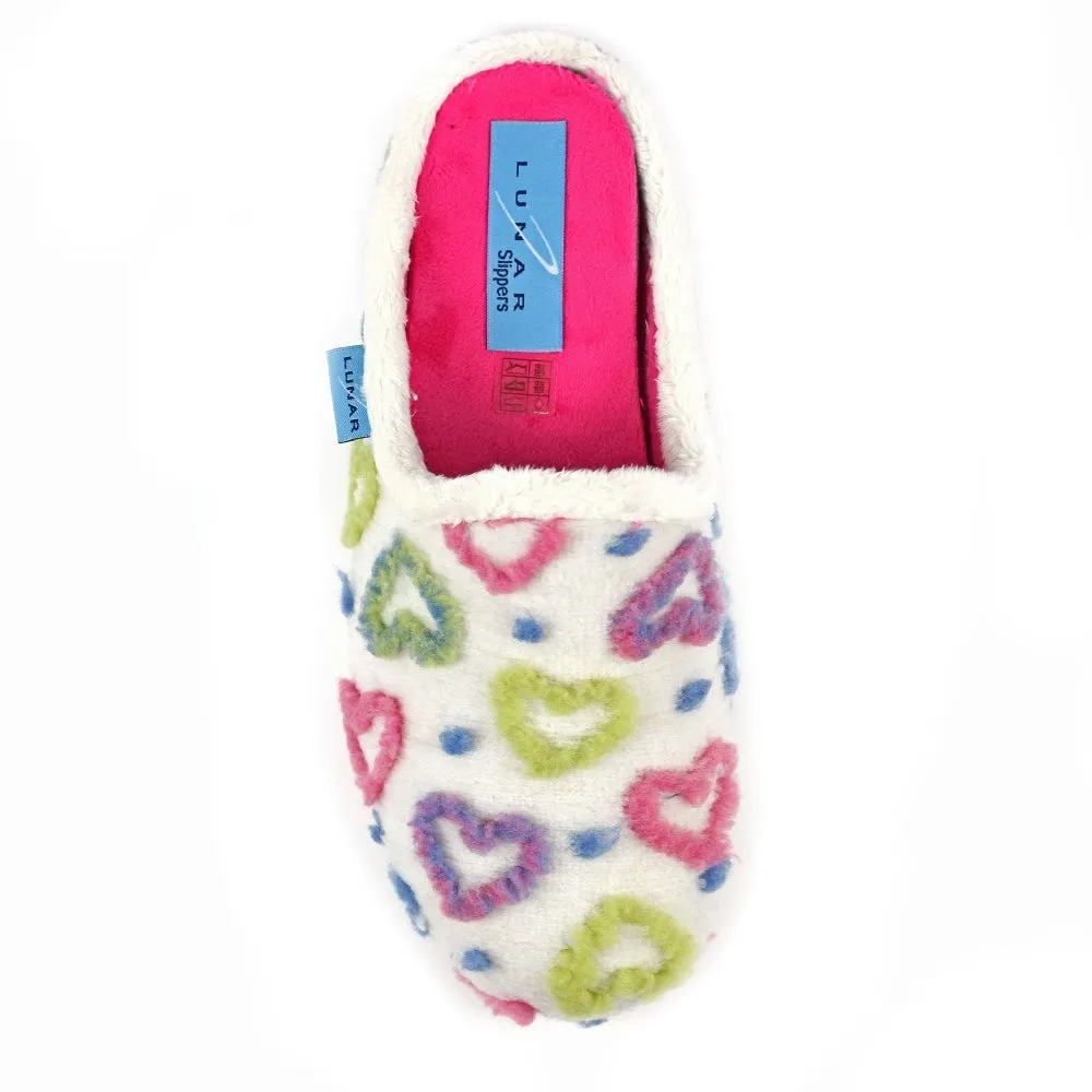 Lunar Valentine Women's Slip On Mule Machine Washable Slipper White Hearts
