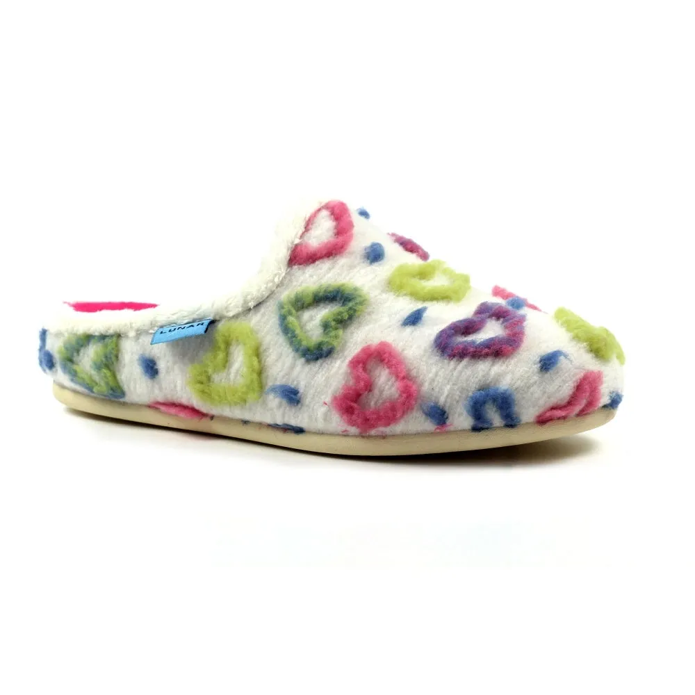 Lunar Valentine Women's Slip On Mule Machine Washable Slipper White Hearts