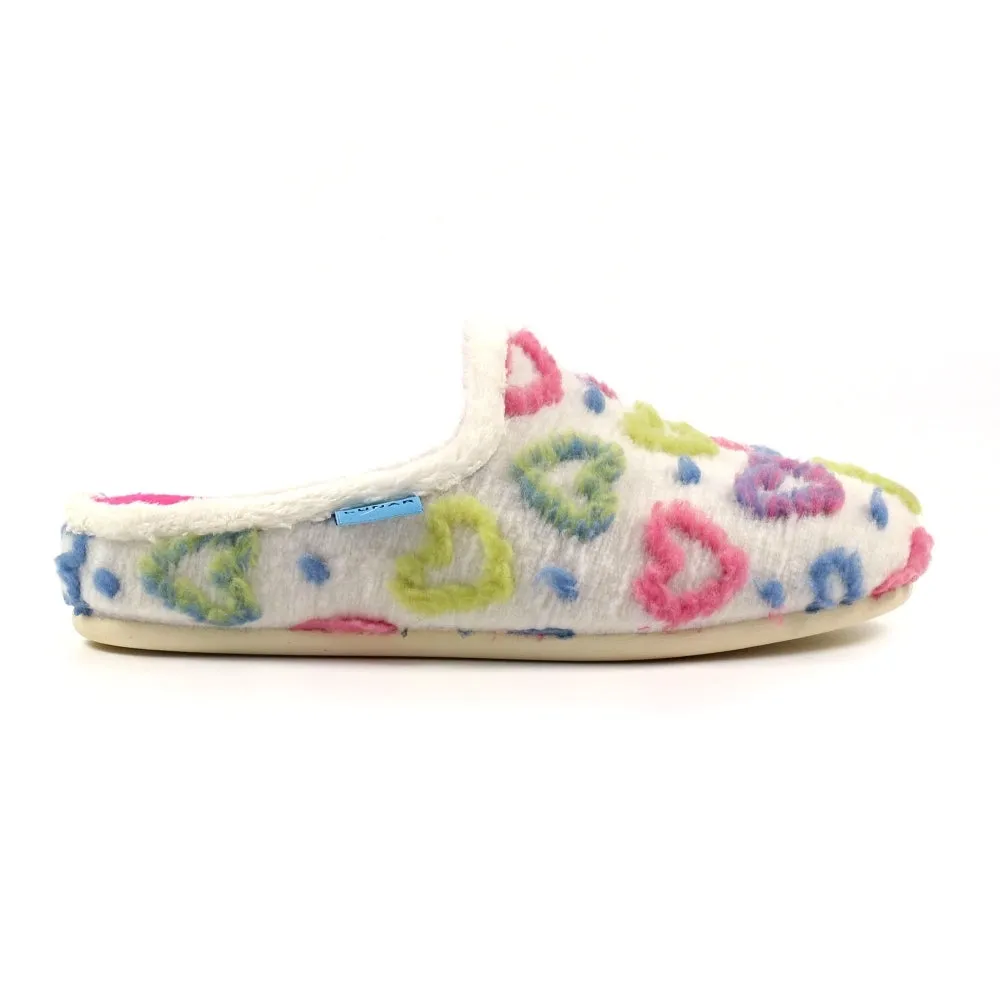 Lunar Valentine Women's Slip On Mule Machine Washable Slipper White Hearts