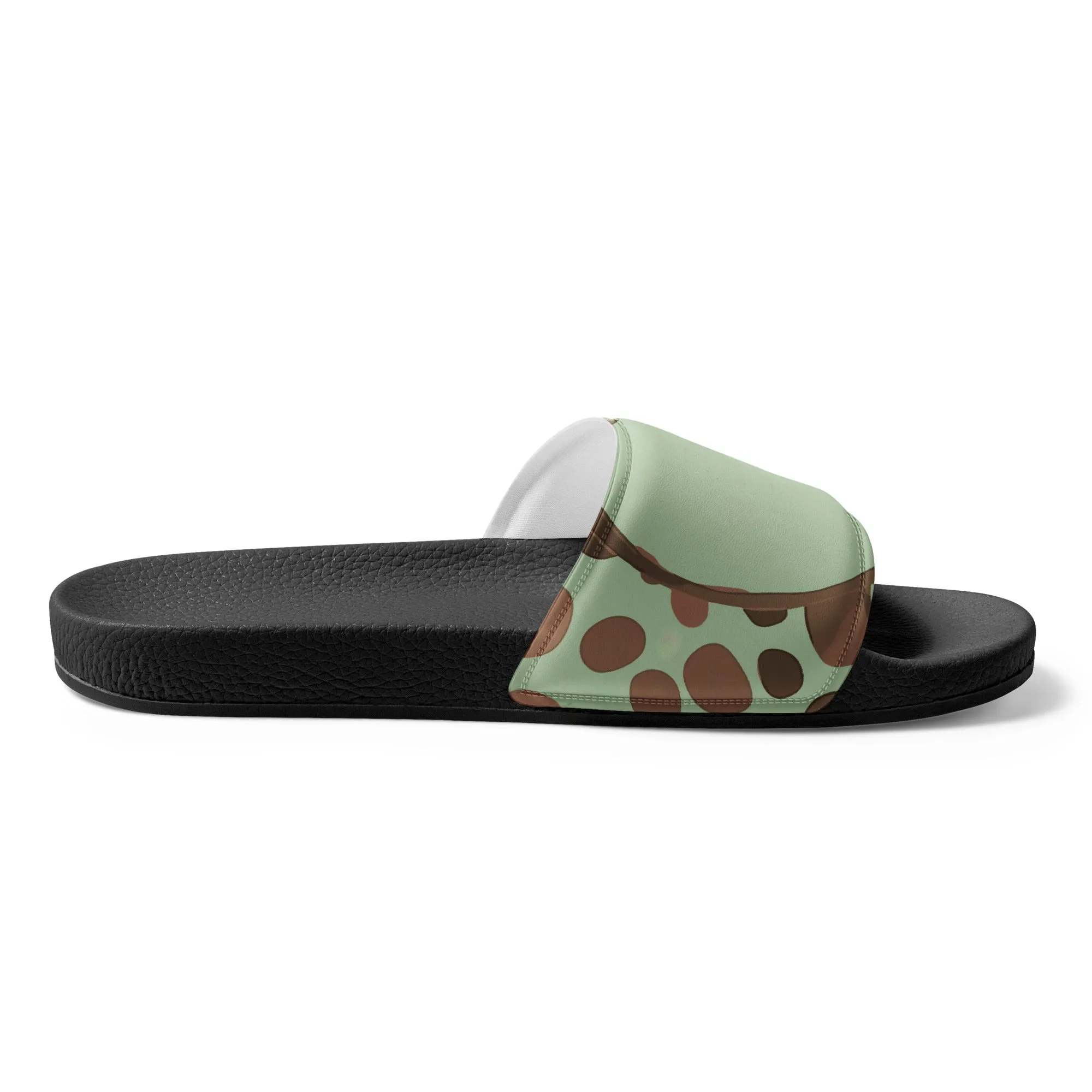 Mens Slide Sandals - Mint Green and Brown Spotted Illustration