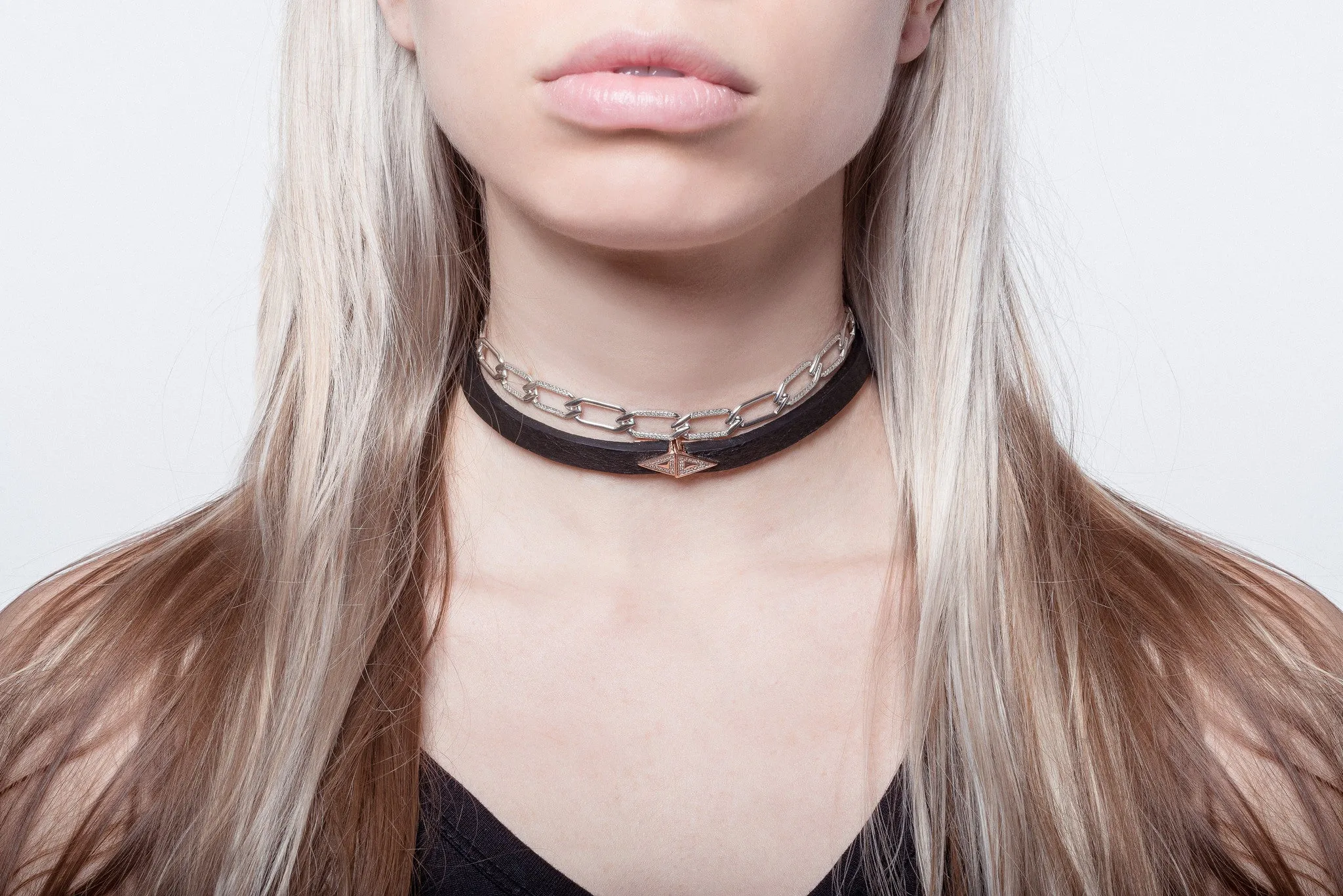 Micro-Pave Triangle Leather Choker