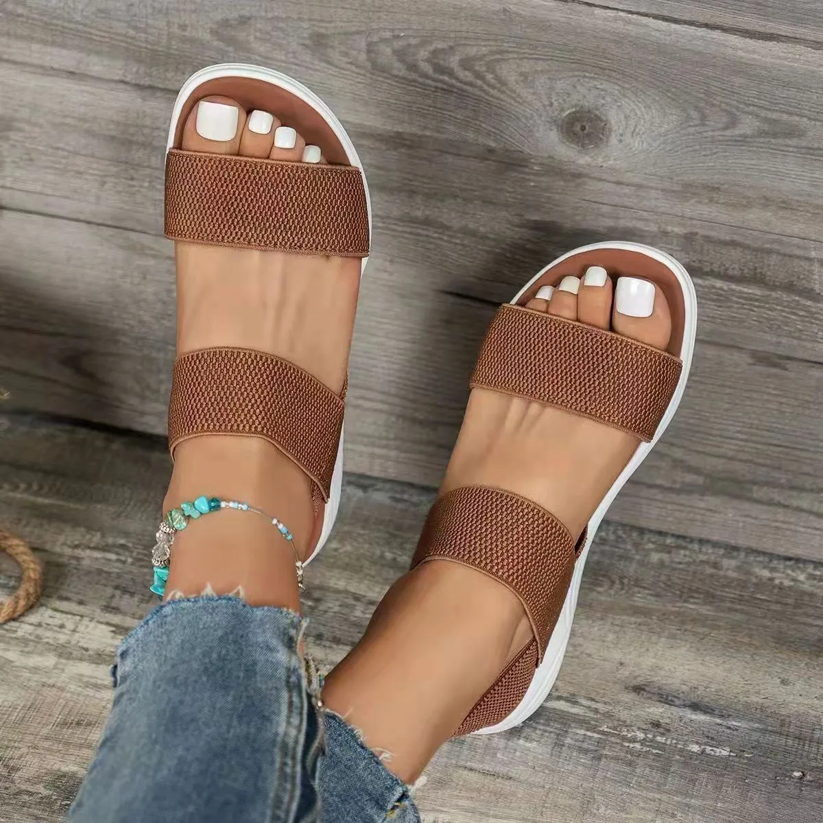 Microfiber Straps Flat Sandals
