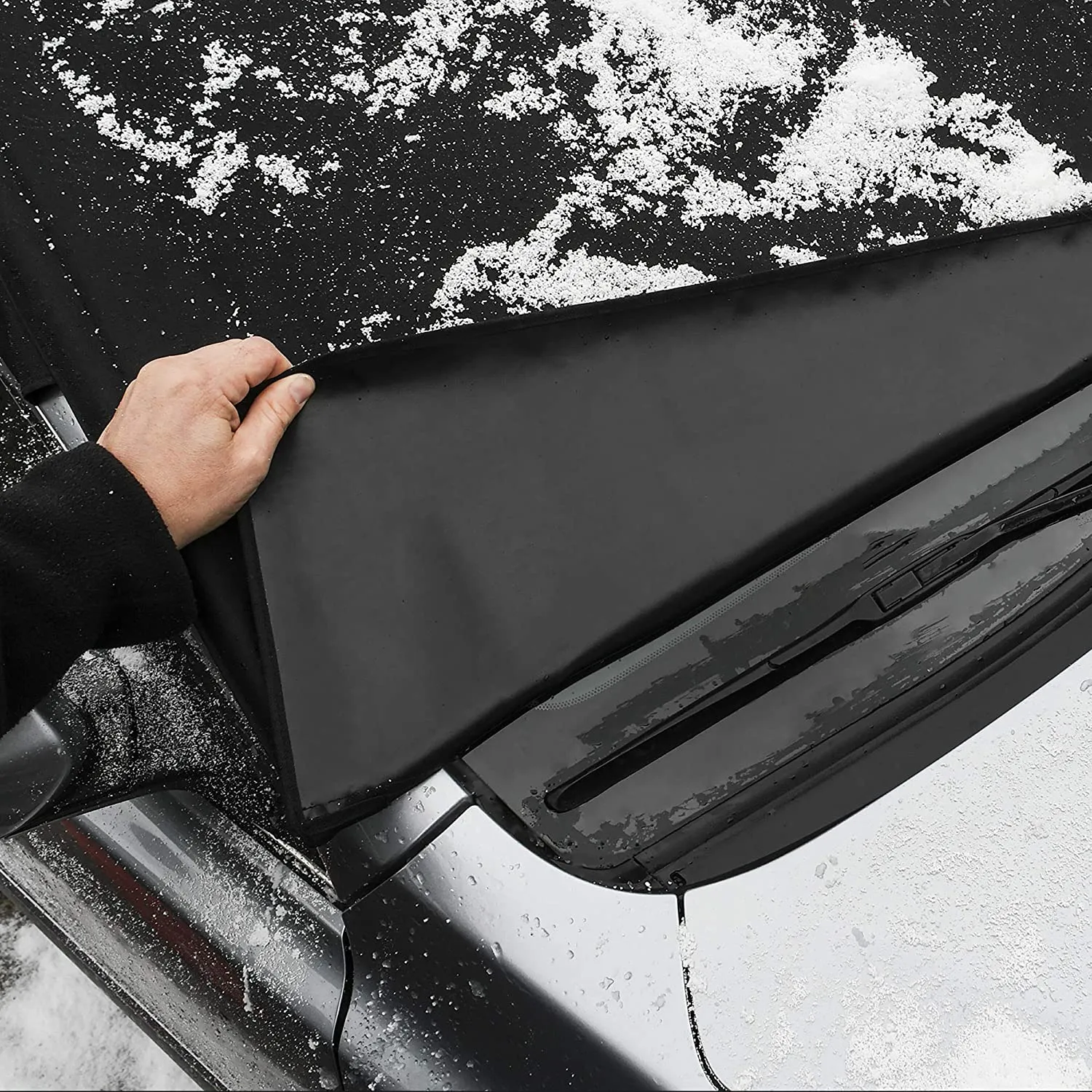New FrostGuard Deluxe with Windshield panel and Mirror Covers - Weather Resistant - Security Panels and Wiper Blade Cover - Protects from Snow, Ice and Frost (XL, Black) Retails $94 