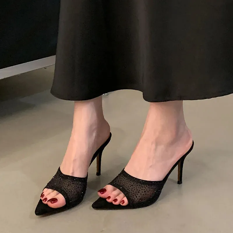 New In 2025 Fashion Pointed Toe Pumps Women Thin Heels Shoes Slip On Footwear Female Bling Ladies High Heels Shoes Slides