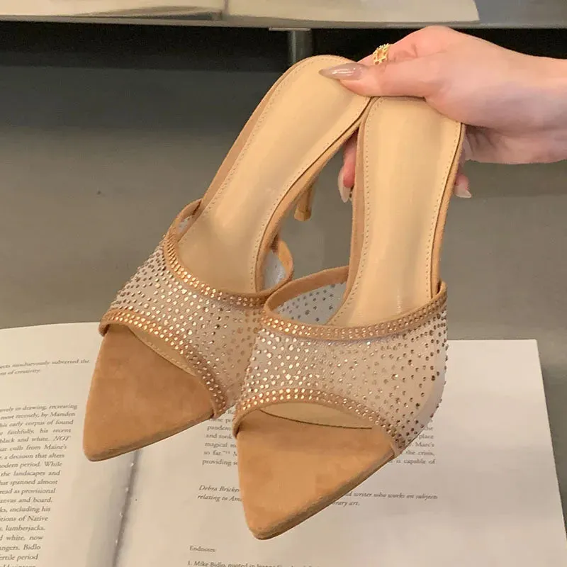 New In 2025 Fashion Pointed Toe Pumps Women Thin Heels Shoes Slip On Footwear Female Bling Ladies High Heels Shoes Slides