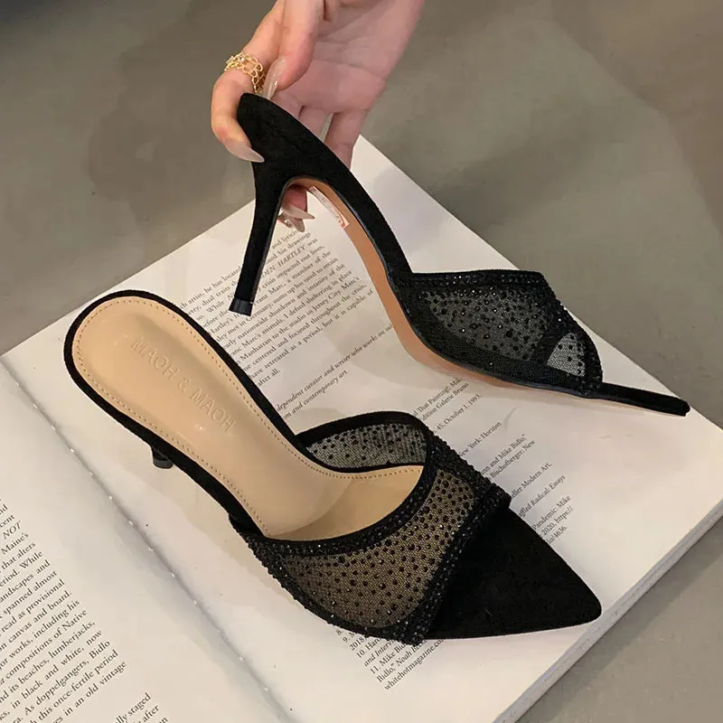 New In 2025 Fashion Pointed Toe Pumps Women Thin Heels Shoes Slip On Footwear Female Bling Ladies High Heels Shoes Slides