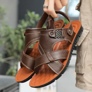 New Leather Men's Slippers Casual Non Slip Wear Resistant Beach Shoes