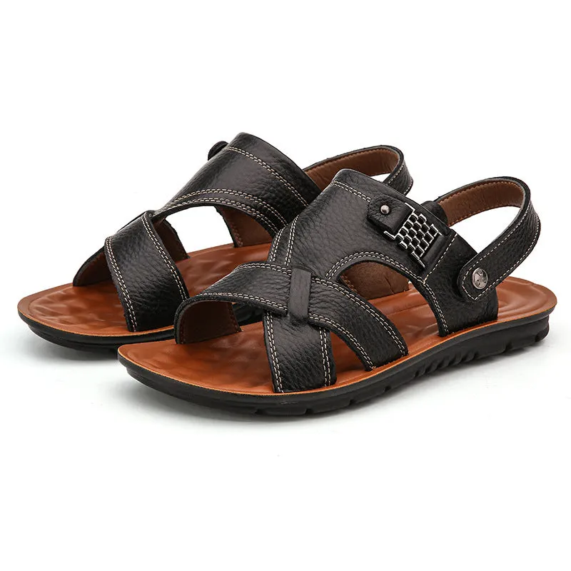 New Leather Men's Slippers Casual Non Slip Wear Resistant Beach Shoes