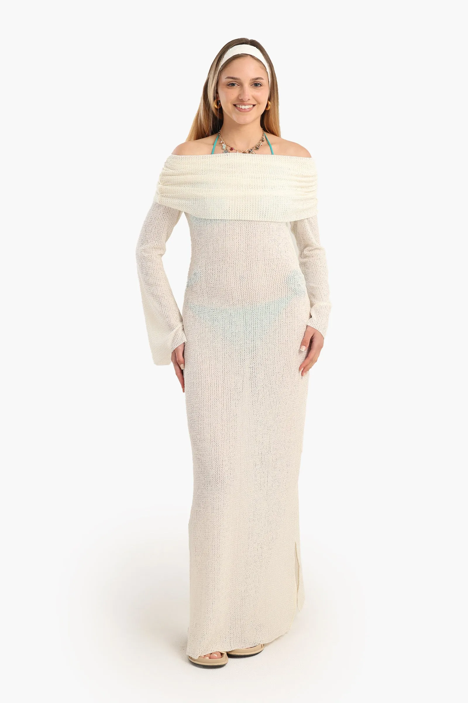 Off-Shoulder Maxi Beach Dress