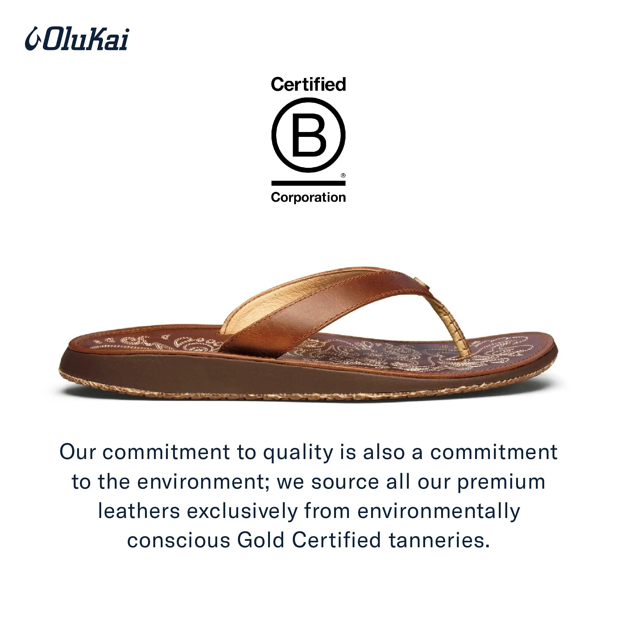 OLUKAI Paniolo Women's Beach Sandals, Distressed Full-Grain Leather Flip-Flop Slides, Wet Grip Soles, Compression Molded Footbed