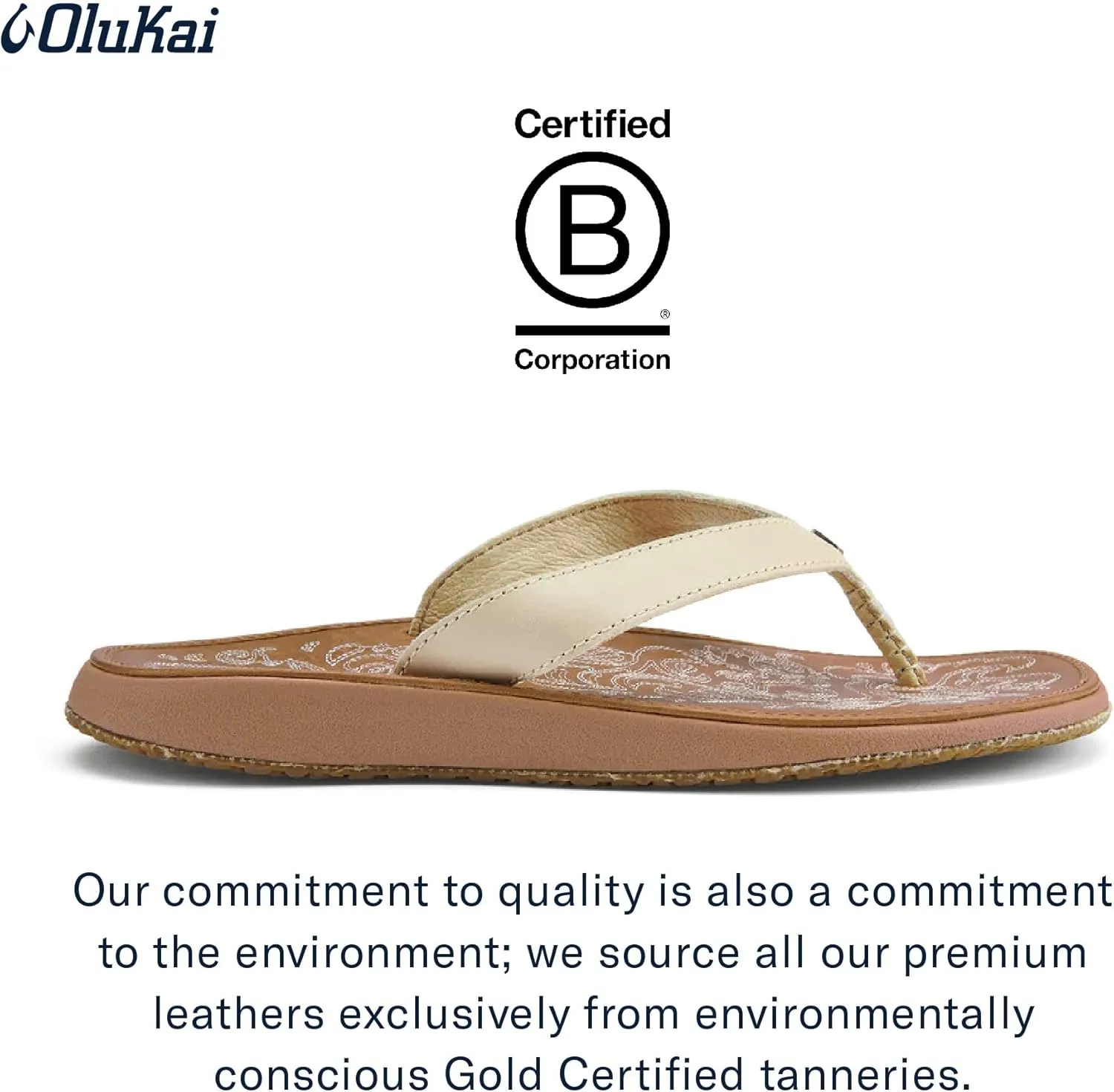 OLUKAI Paniolo Women's Beach Sandals, Distressed Full-Grain Leather Flip-Flop Slides, Wet Grip Soles, Compression Molded Footbed