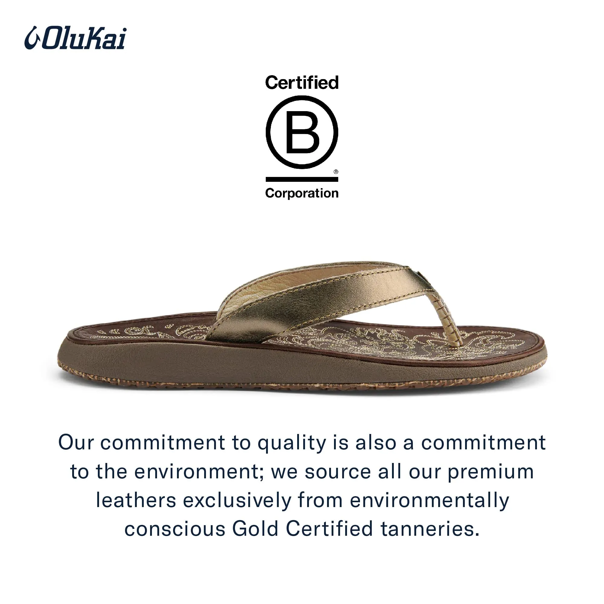 OLUKAI Paniolo Women's Beach Sandals, Distressed Full-Grain Leather Flip-Flop Slides, Wet Grip Soles, Compression Molded Footbed