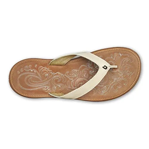 OLUKAI Paniolo Women's Beach Sandals, Distressed Full-Grain Leather Flip-Flop Slides, Wet Grip Soles, Compression Molded Footbed