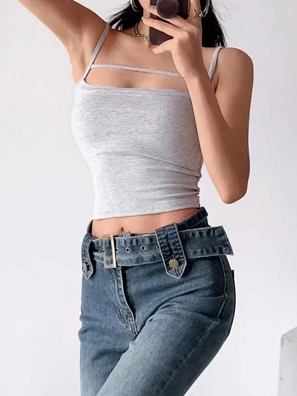 Plain Y2k cami top with cutouts in crop style