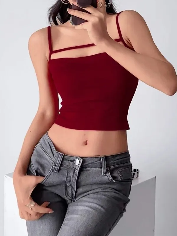 Plain Y2k cami top with cutouts in crop style