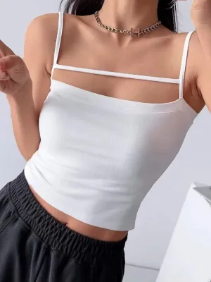 Plain Y2k cami top with cutouts in crop style