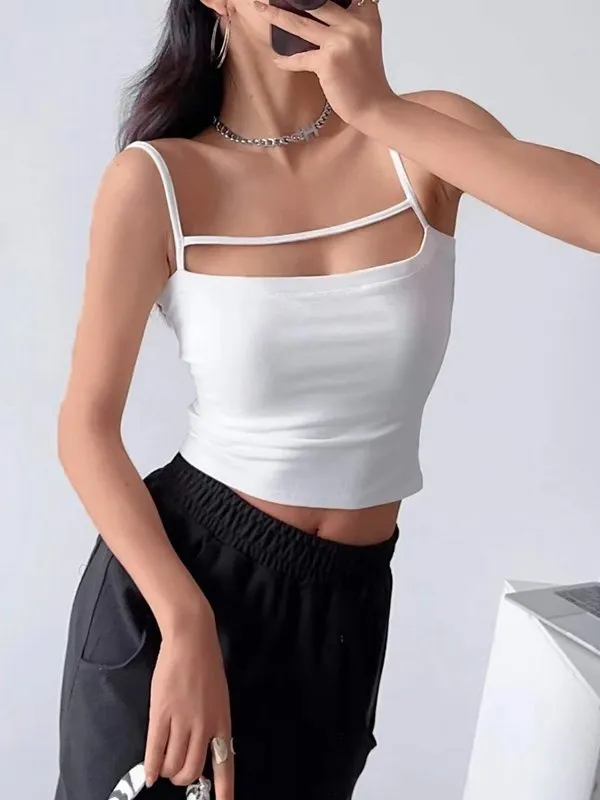 Plain Y2k cami top with cutouts in crop style