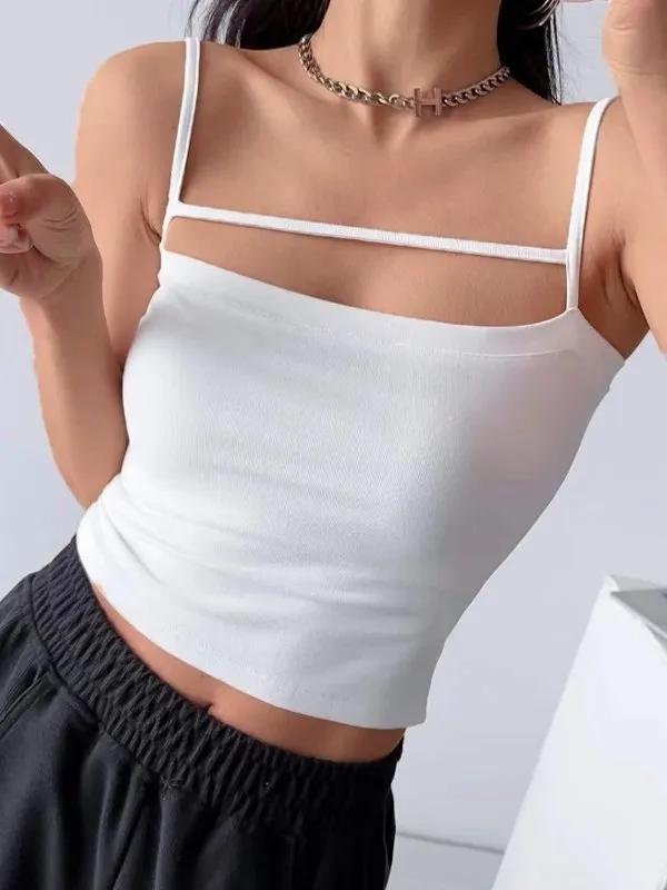 Plain Y2k cami top with cutouts in crop style