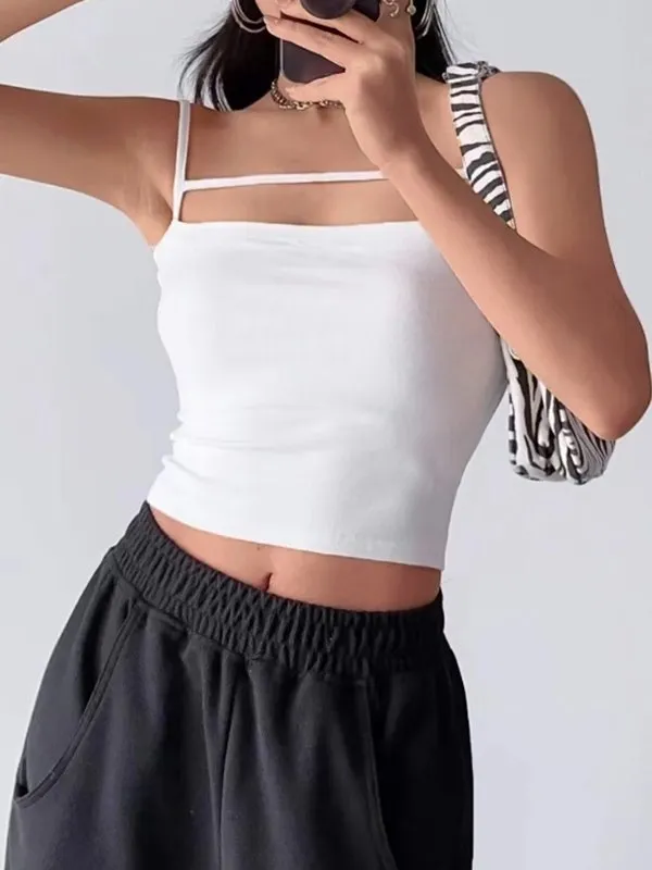 Plain Y2k cami top with cutouts in crop style