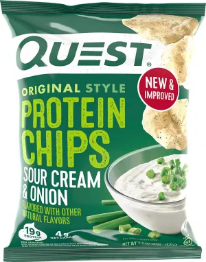 Quest Nutrition Sour Cream and Onion Protein Chips, Low Carb, Gluten Free, Potato Free, Baked, (8 Count of 1.1 oz Bags) 9 oz