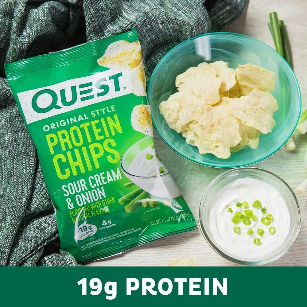 Quest Nutrition Sour Cream and Onion Protein Chips, Low Carb, Gluten Free, Potato Free, Baked, (8 Count of 1.1 oz Bags) 9 oz
