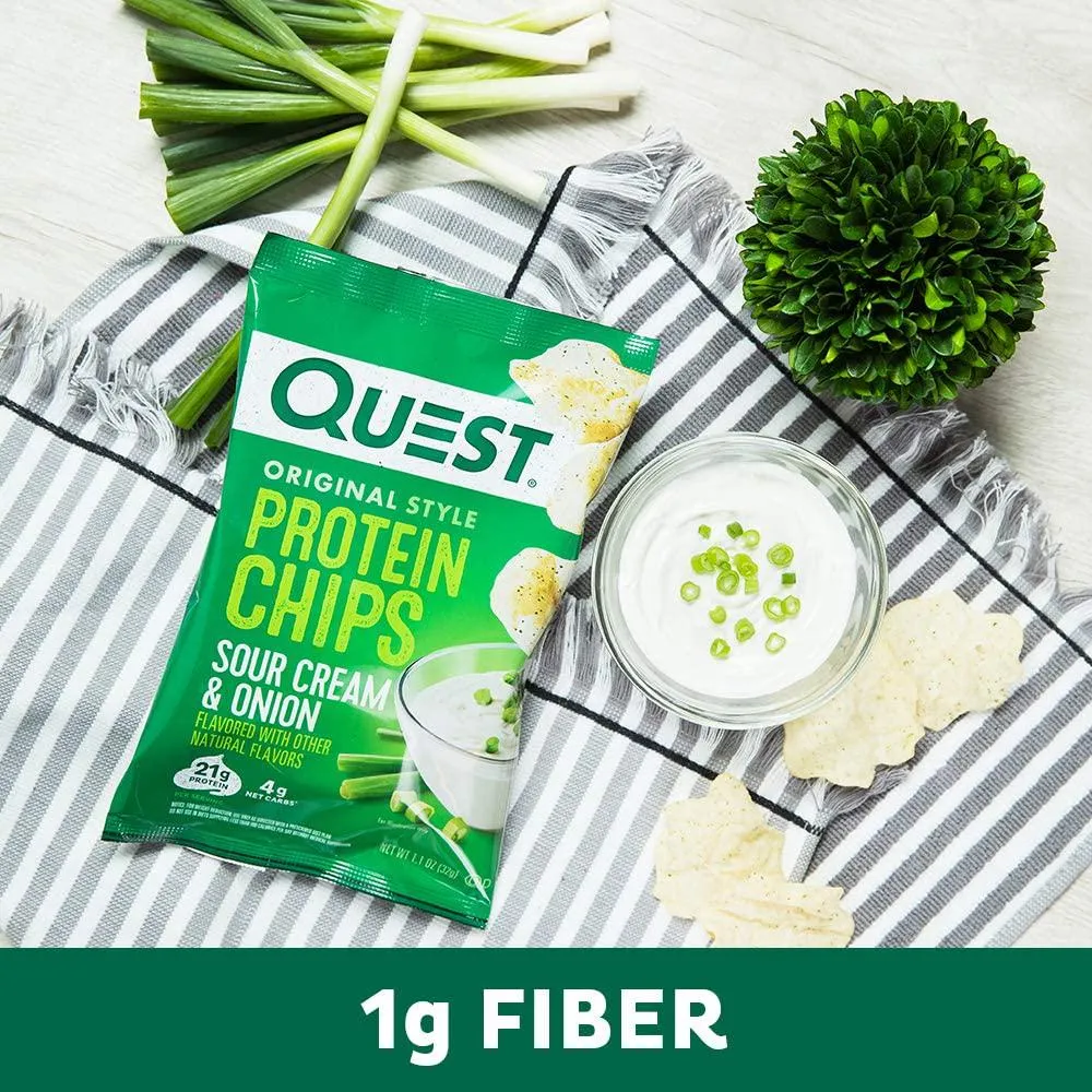 Quest Nutrition Sour Cream and Onion Protein Chips, Low Carb, Gluten Free, Potato Free, Baked, (8 Count of 1.1 oz Bags) 9 oz