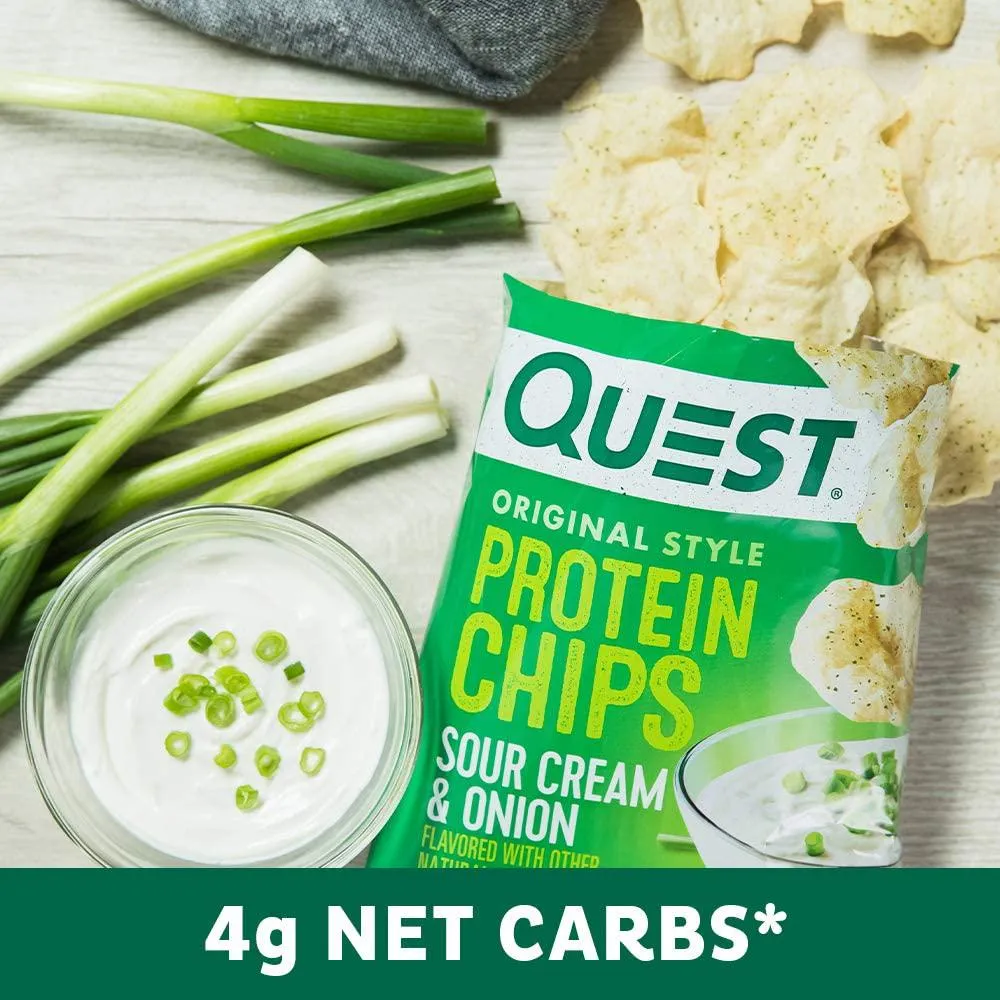 Quest Nutrition Sour Cream and Onion Protein Chips, Low Carb, Gluten Free, Potato Free, Baked, (8 Count of 1.1 oz Bags) 9 oz
