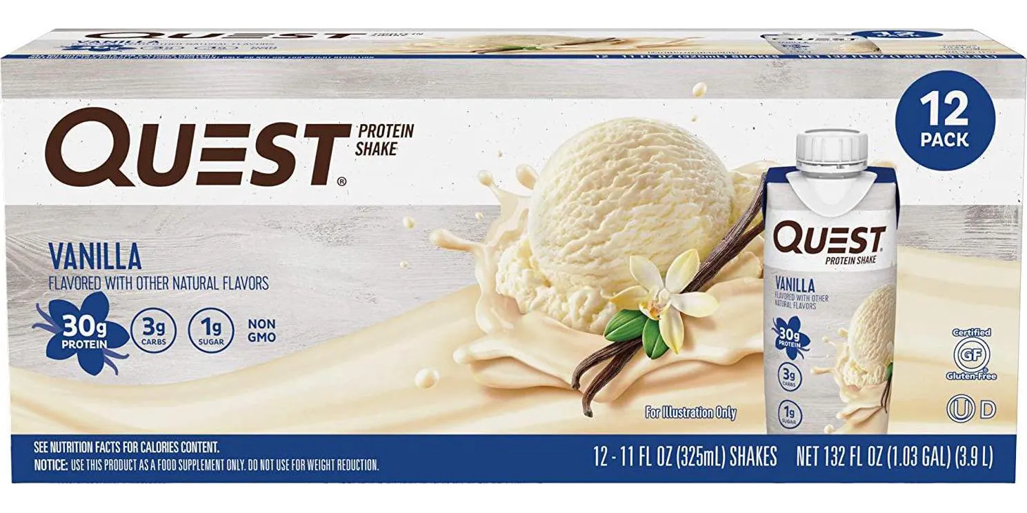 Quest Nutrition Vanilla Protein Shake, High Protein, Low Carb, Gluten Free, Keto Friendly, 12Count