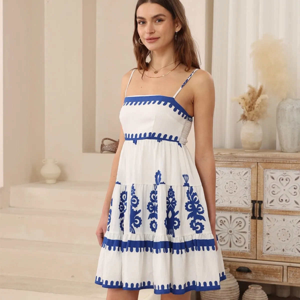 Quinn Dress (White/Blue)