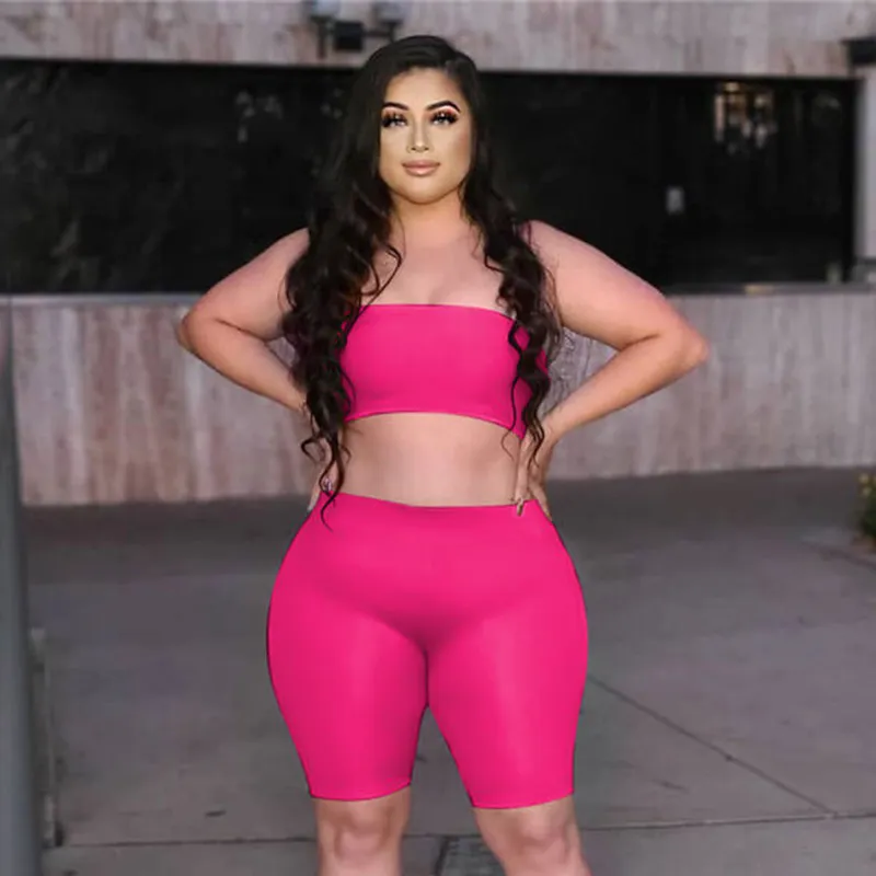 Radiance Plus Size Tube Top Biker Shorts Set