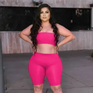 Radiance Plus Size Tube Top Biker Shorts Set