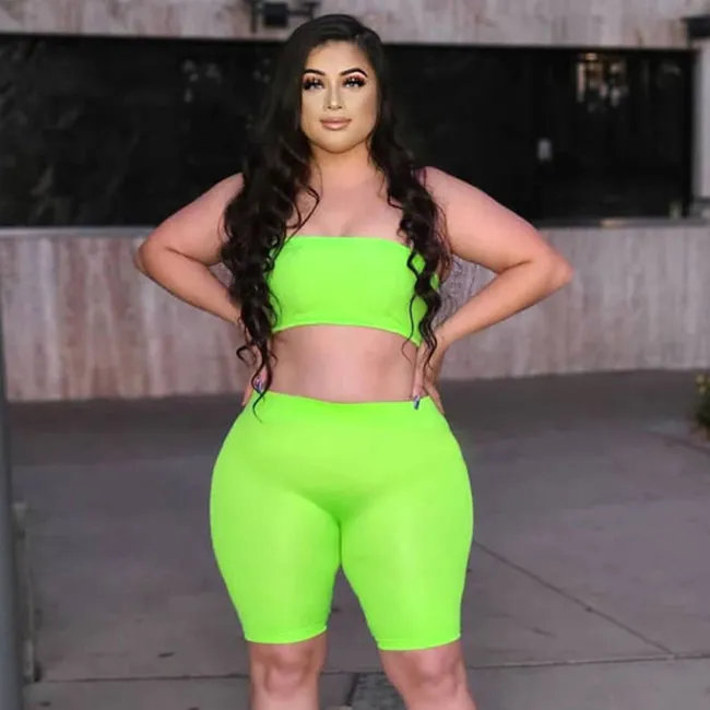 Radiance Plus Size Tube Top Biker Shorts Set