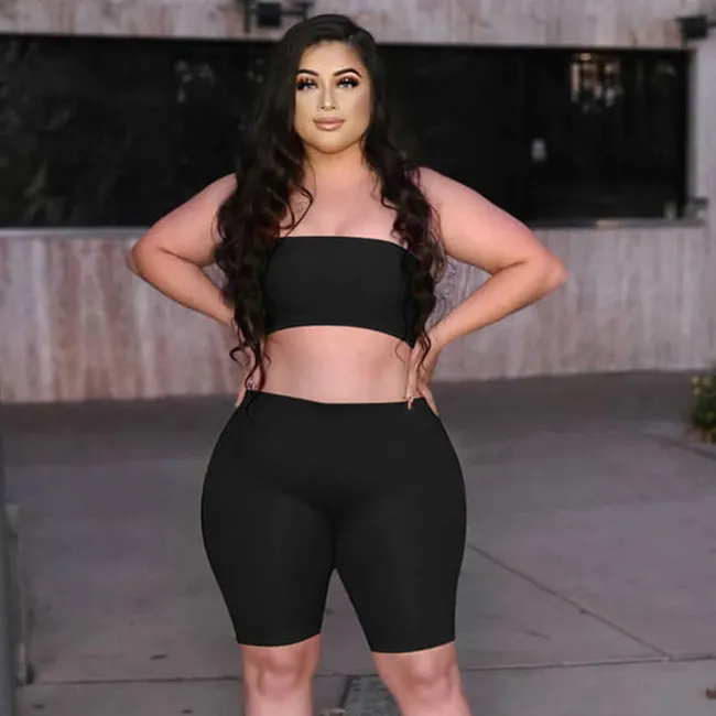Radiance Plus Size Tube Top Biker Shorts Set