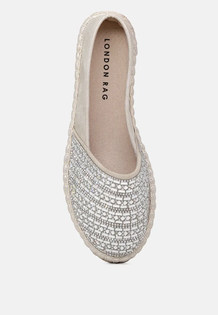 Rikki Gold Embellished Slip-On Flat Espadrilles