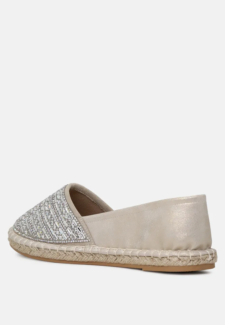 Rikki Gold Embellished Slip-On Flat Espadrilles