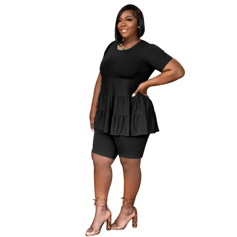 RuffleEase Tiered Babydoll Top & Biker Shorts Set