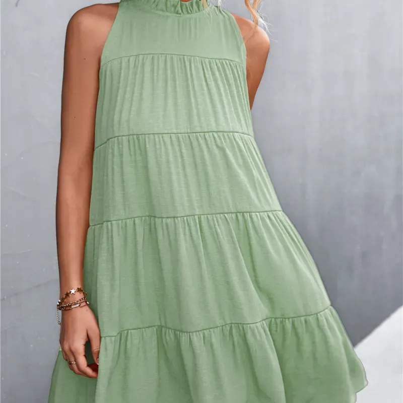 Sara Tiered Ruffle High-Neck Sleeveless Mini Dress