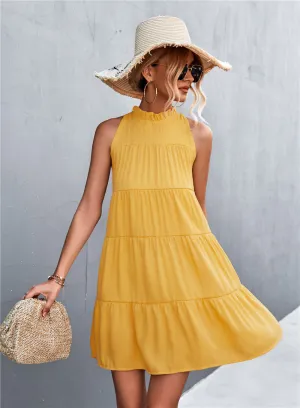 Sara Tiered Ruffle High-Neck Sleeveless Mini Dress