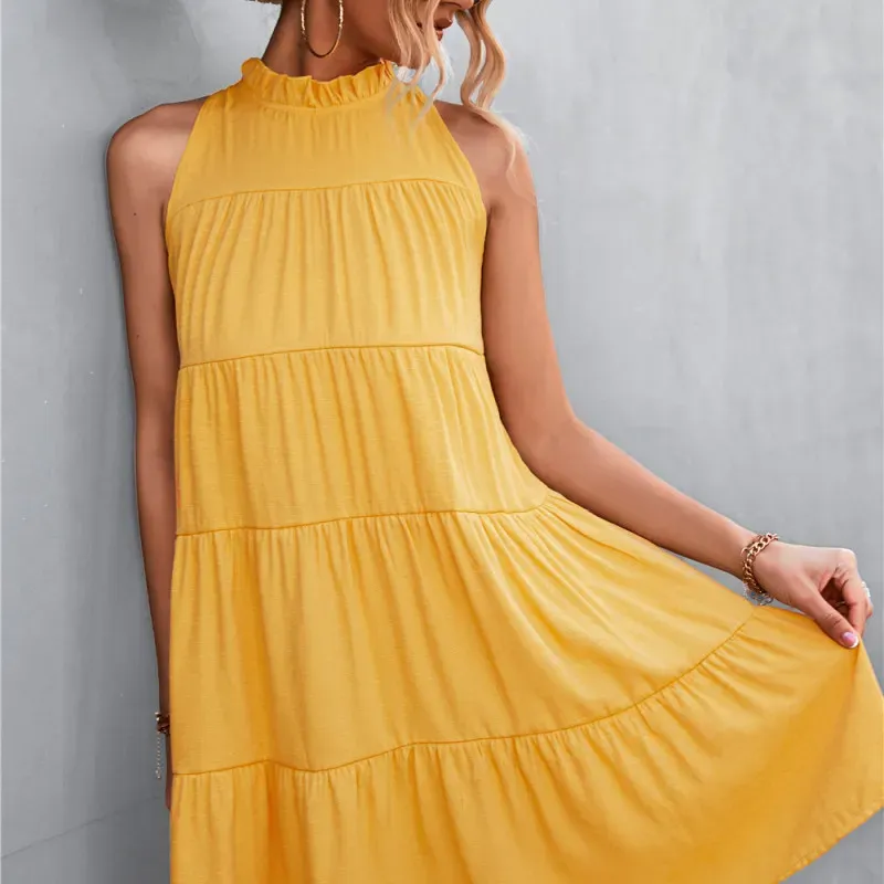 Sara Tiered Ruffle High-Neck Sleeveless Mini Dress