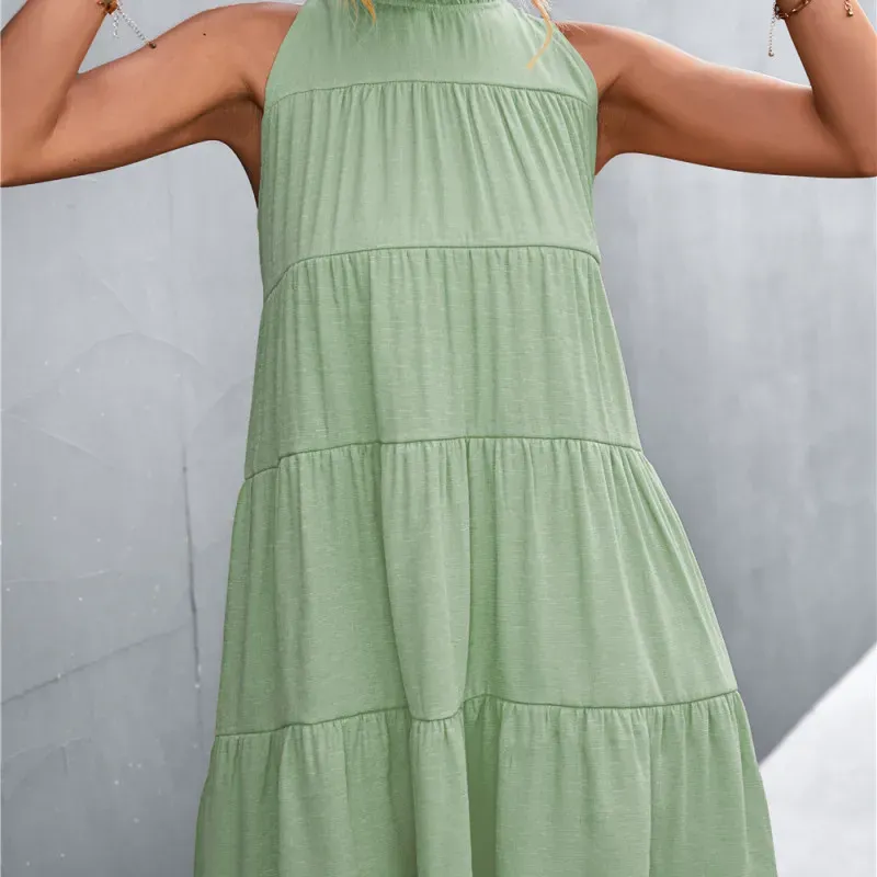 Sara Tiered Ruffle High-Neck Sleeveless Mini Dress