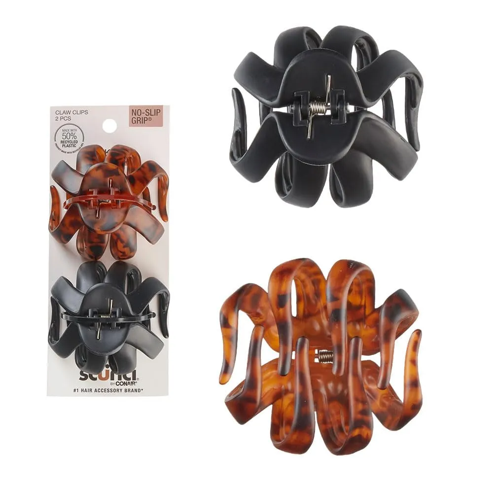 Scunci by  Jaw Claw Clips - Hair Accessories for Women - Claw Clips for Thick Hair - Claw Clip - Black & Tortoise- 2 Count