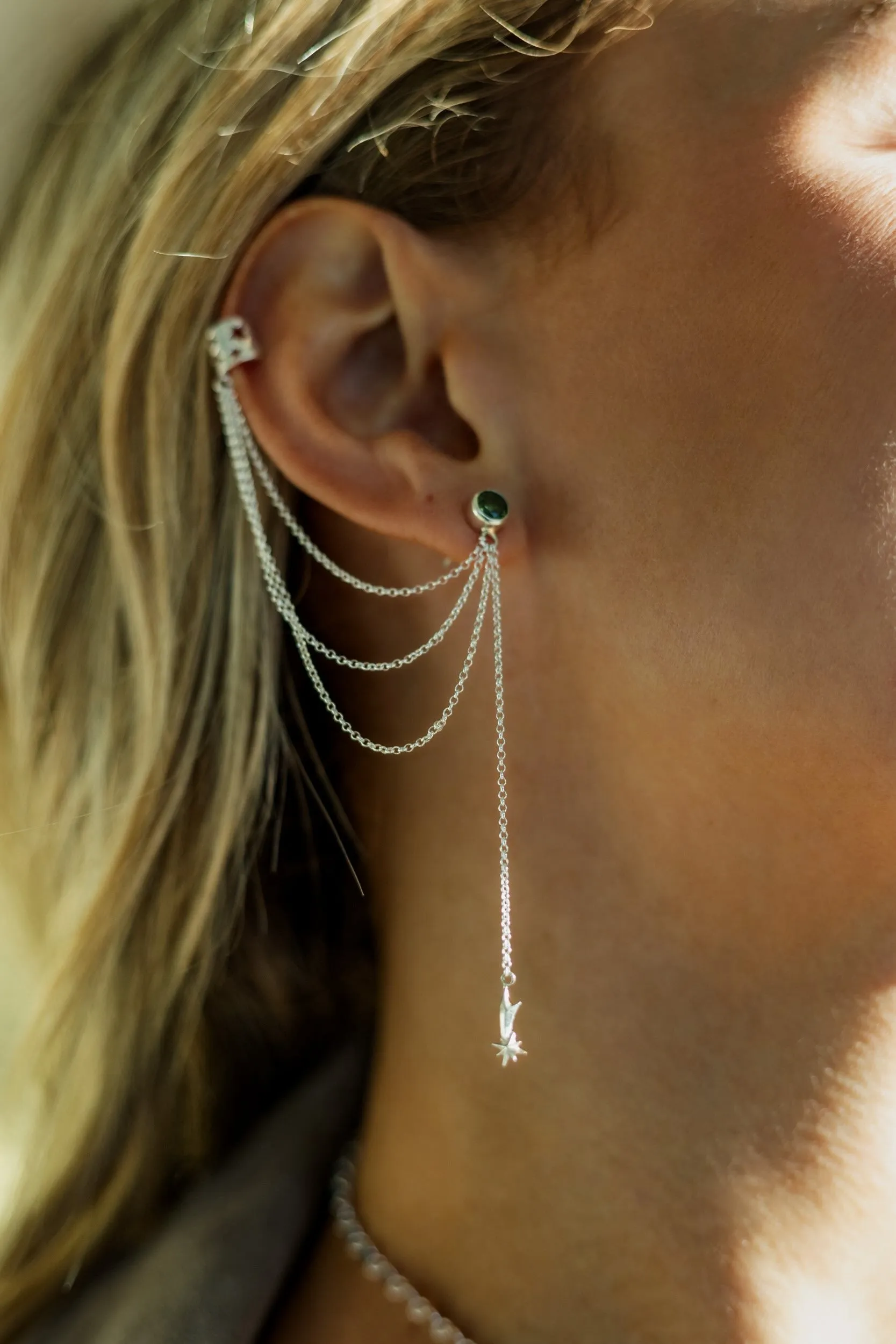 Shooting Stars Moldavite Sterling Silver Ear Cuffs