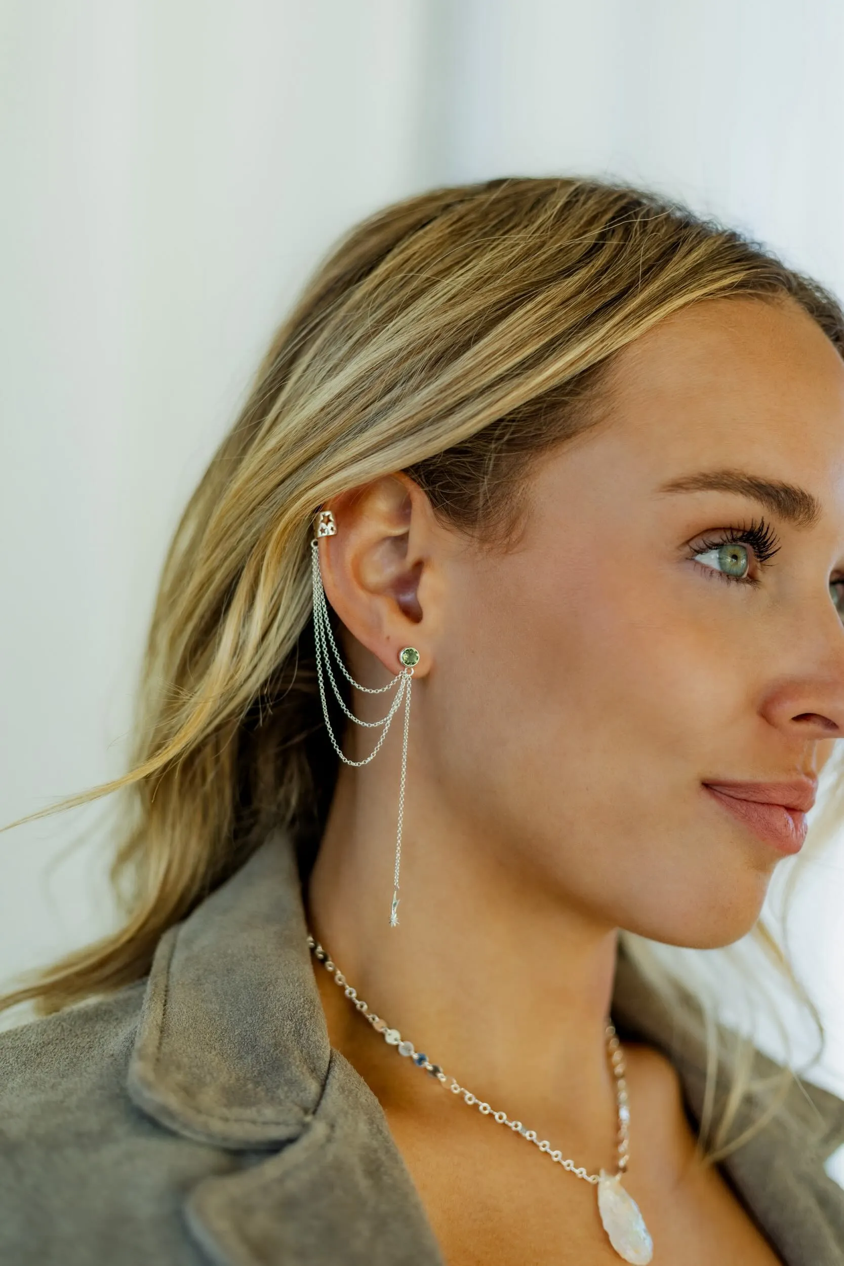 Shooting Stars Moldavite Sterling Silver Ear Cuffs