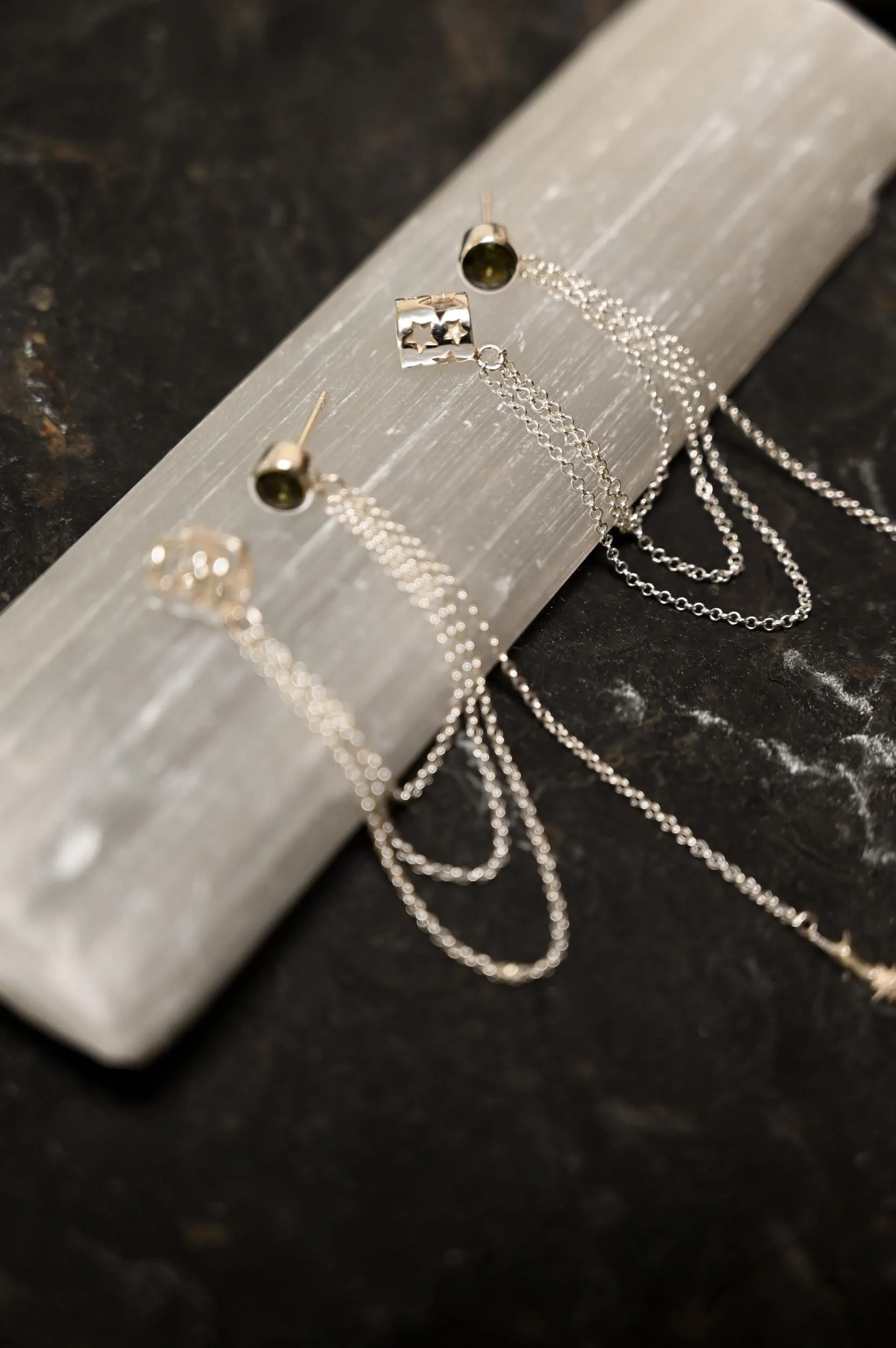 Shooting Stars Moldavite Sterling Silver Ear Cuffs