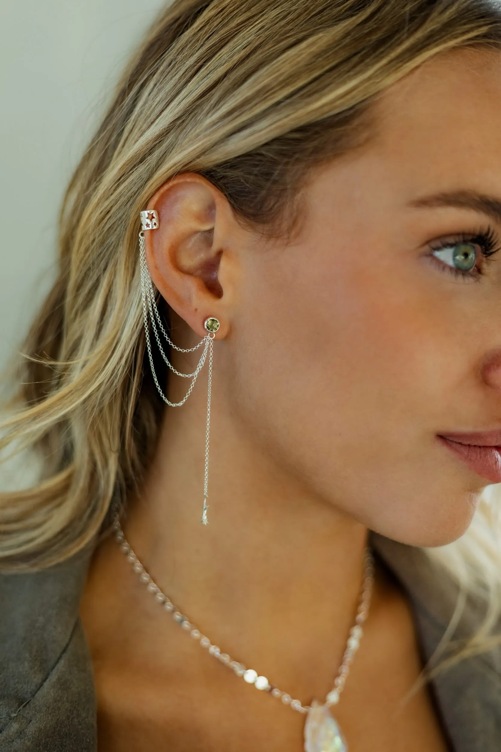 Shooting Stars Moldavite Sterling Silver Ear Cuffs