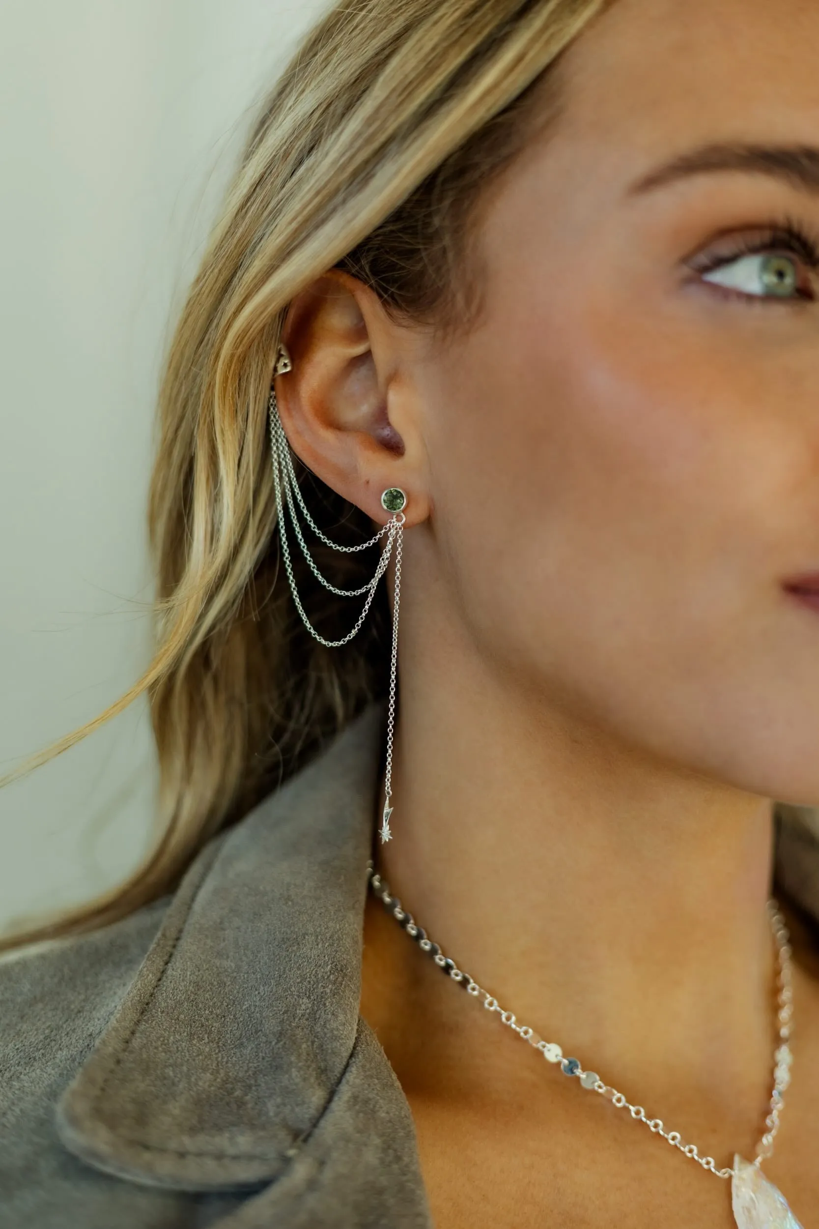 Shooting Stars Moldavite Sterling Silver Ear Cuffs