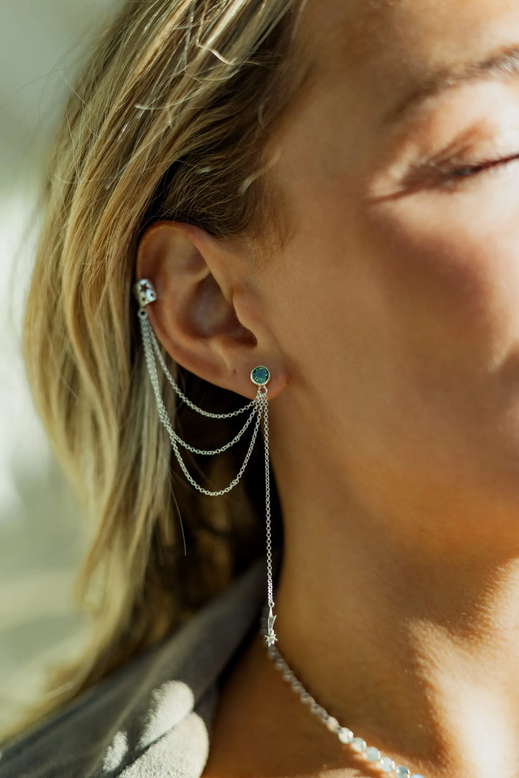 Shooting Stars Moldavite Sterling Silver Ear Cuffs