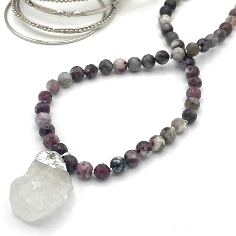 Silver Foil Wrapped Crystal Pendant Necklace