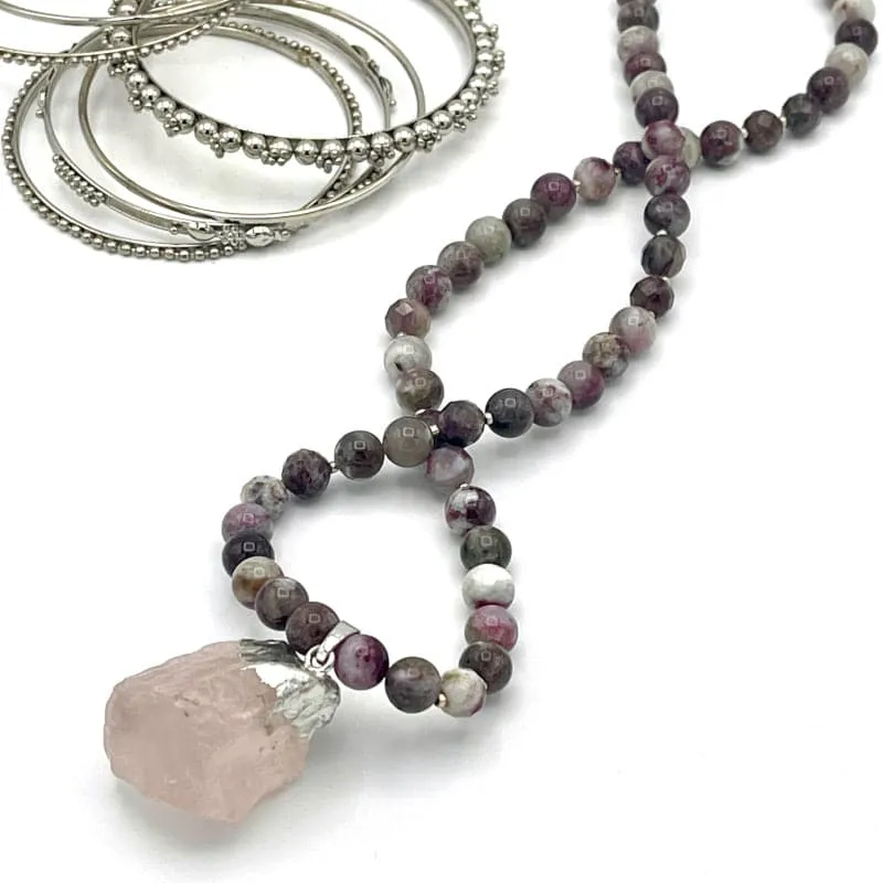 Silver Foil Wrapped Crystal Pendant Necklace