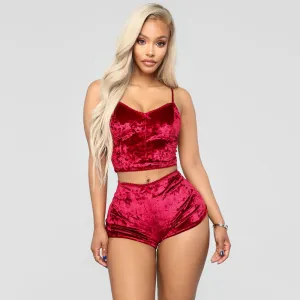 Sizzle Velvet Lace-Trim Cami & High-Waist Shorts Set
